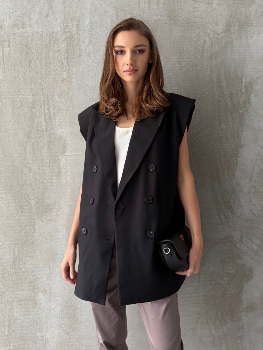 Kamizelka oversize czarna wełna/wiskoza one size