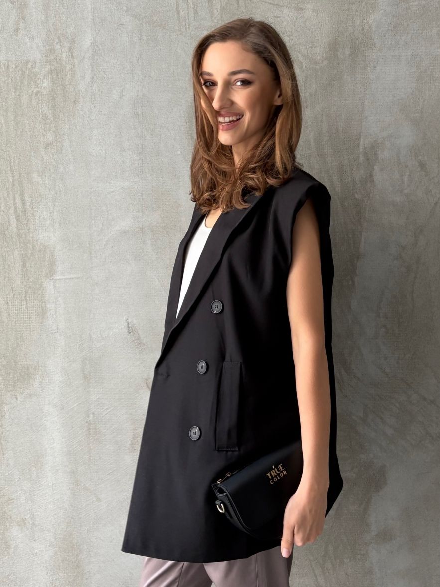 Kamizelka oversize czarna wełna/wiskoza one size