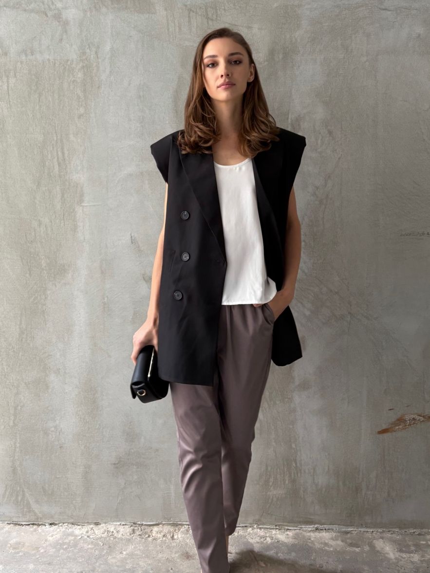 Kamizelka oversize czarna wełna/wiskoza one size