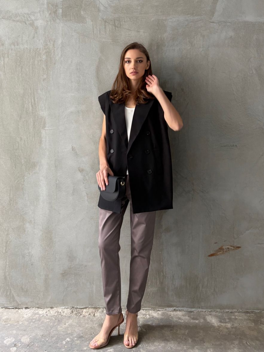 Kamizelka oversize czarna wełna/wiskoza one size