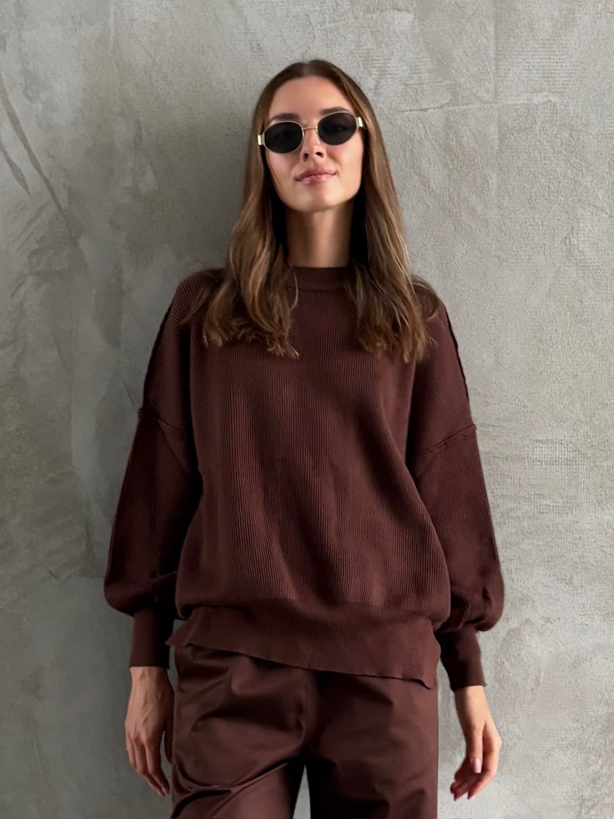 Sweter miękki czekoladowy brąz wełna wiskoza