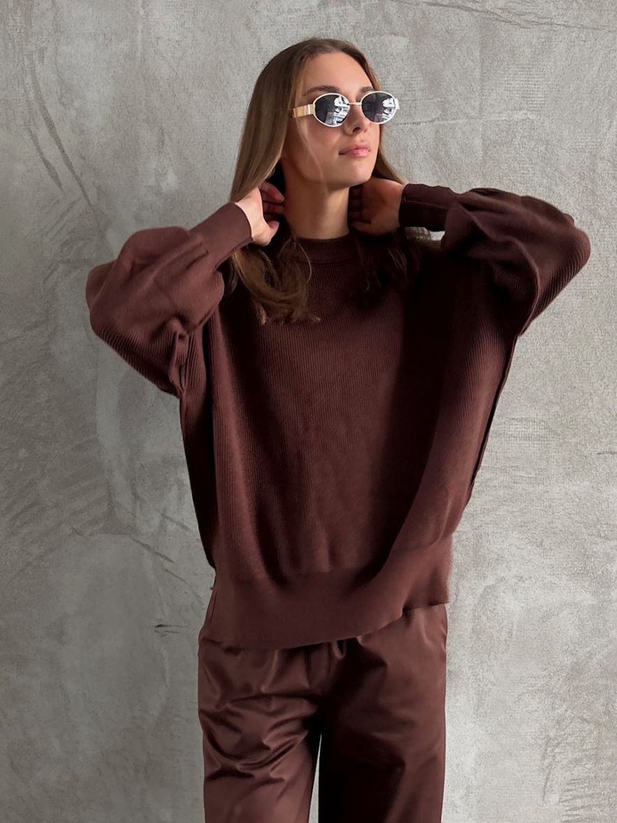 Sweter miękki czekoladowy brąz wełna wiskoza