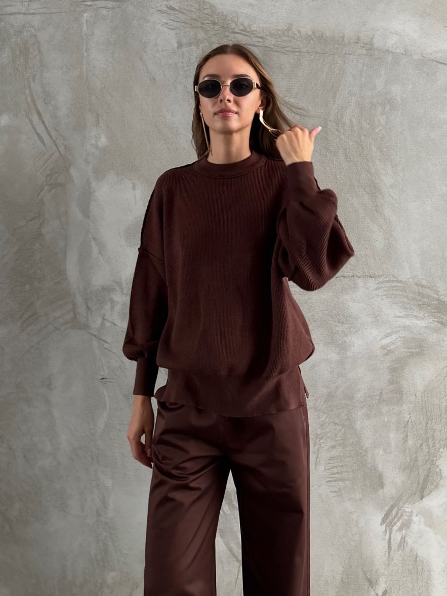 Sweter miękki czekoladowy brąz wełna wiskoza
