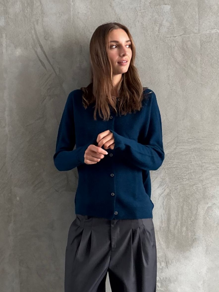 Sweter rozpinany szmaragdowy morski 100% wełna