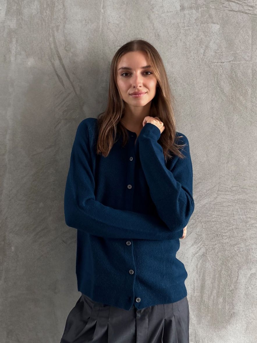 Sweter rozpinany szmaragdowy morski 100% wełna