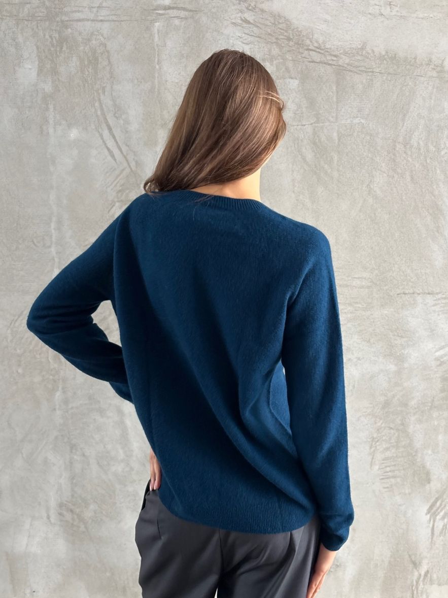 Sweter rozpinany szmaragdowy morski 100% wełna