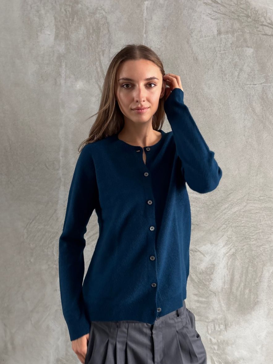 Sweter rozpinany szmaragdowy morski 100% wełna