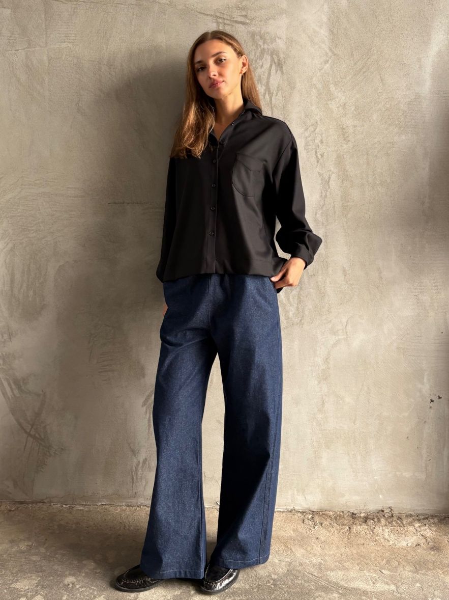 Oversize czarna koszula  z czystej wełny VIRGIN wool miękkiej