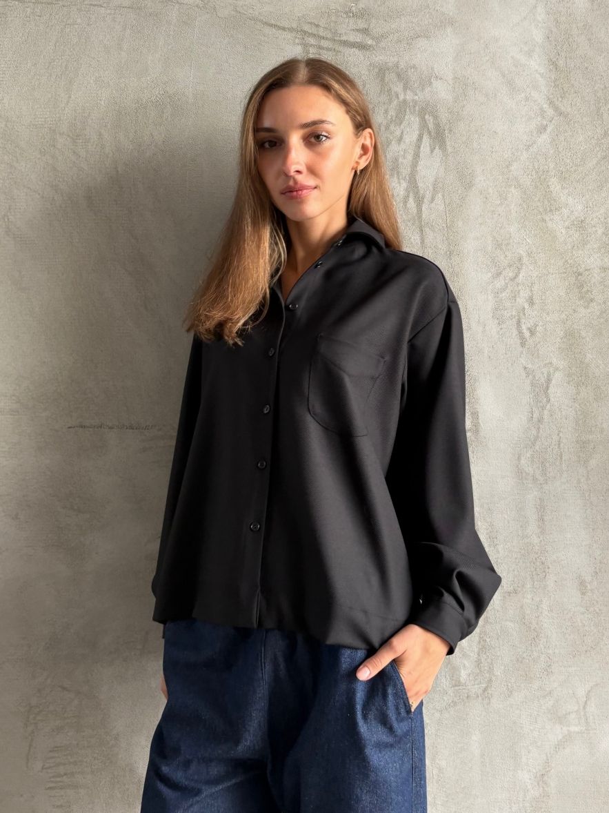 Oversize czarna koszula  z czystej wełny VIRGIN wool miękkiej