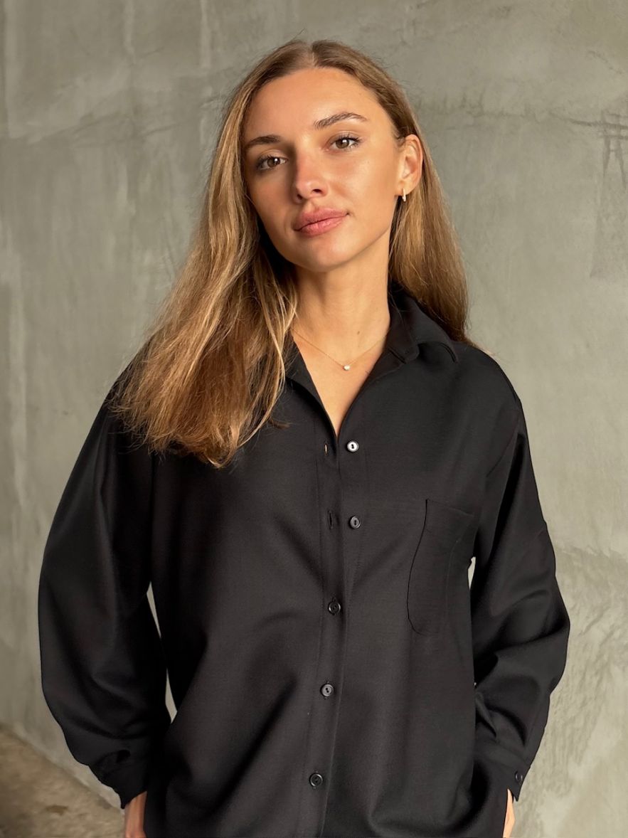 Oversize czarna koszula  z czystej wełny VIRGIN wool miękkiej