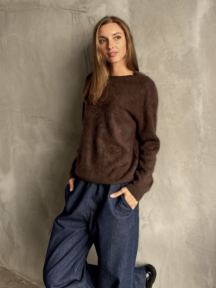 Sweter czekoladowy miękki 100% kaszmir 