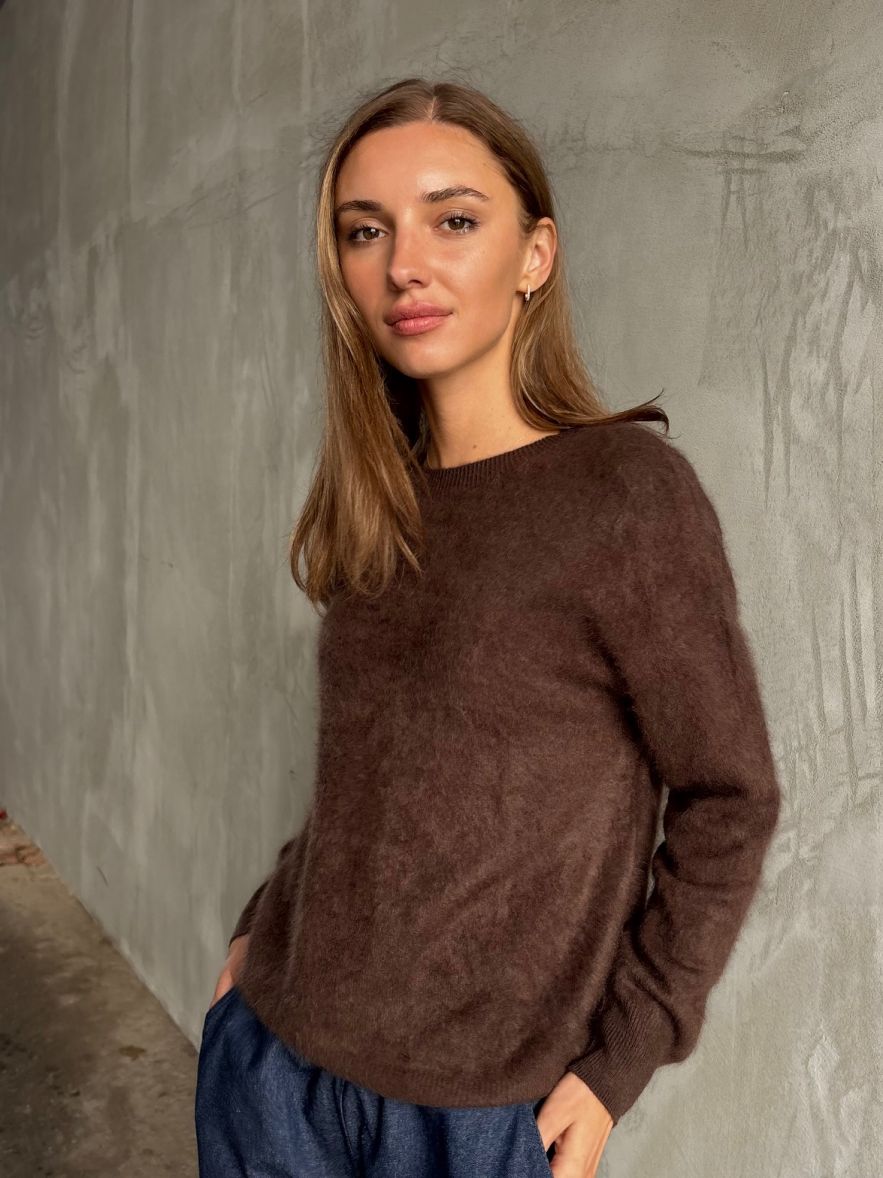 Sweter czekoladowy miękki 100% kaszmir 