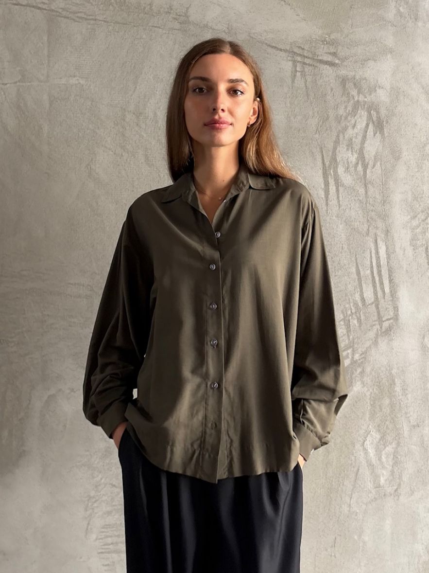 Koszula khaki oversize My Style jedwab/wiskoza