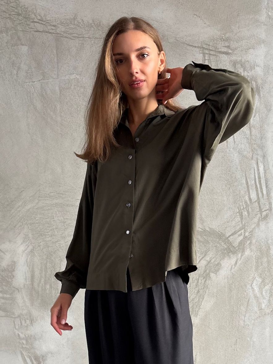 Koszula khaki oversize My Style jedwab/wiskoza