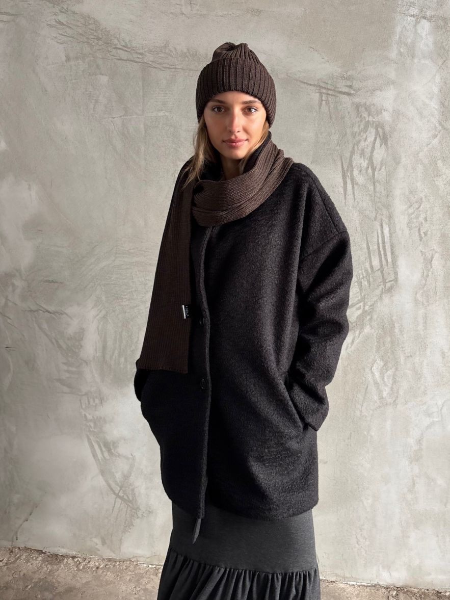 Komplet 100% Merino Wełniana Czapka i Wełniany Zimowy SZAL merino unisex czekolada