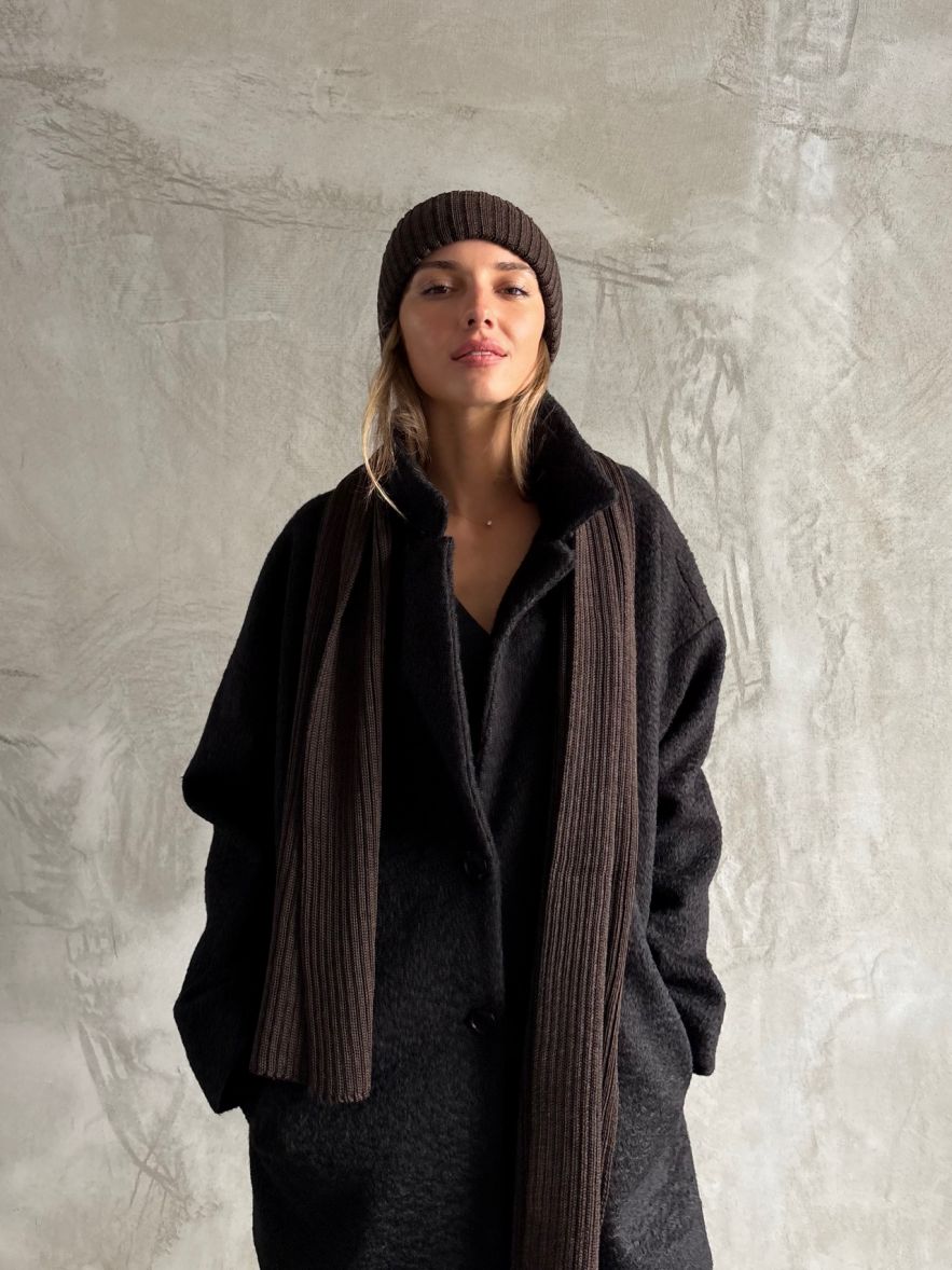 Komplet 100% Merino Wełniana Czapka i Wełniany Zimowy SZAL merino unisex czekolada