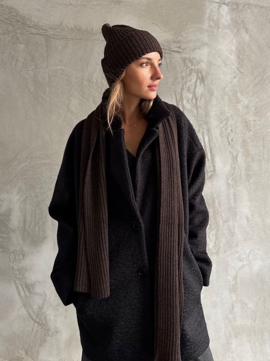 Komplet 100% Merino Wełniana Czapka i Wełniany Zimowy SZAL merino unisex czekolada