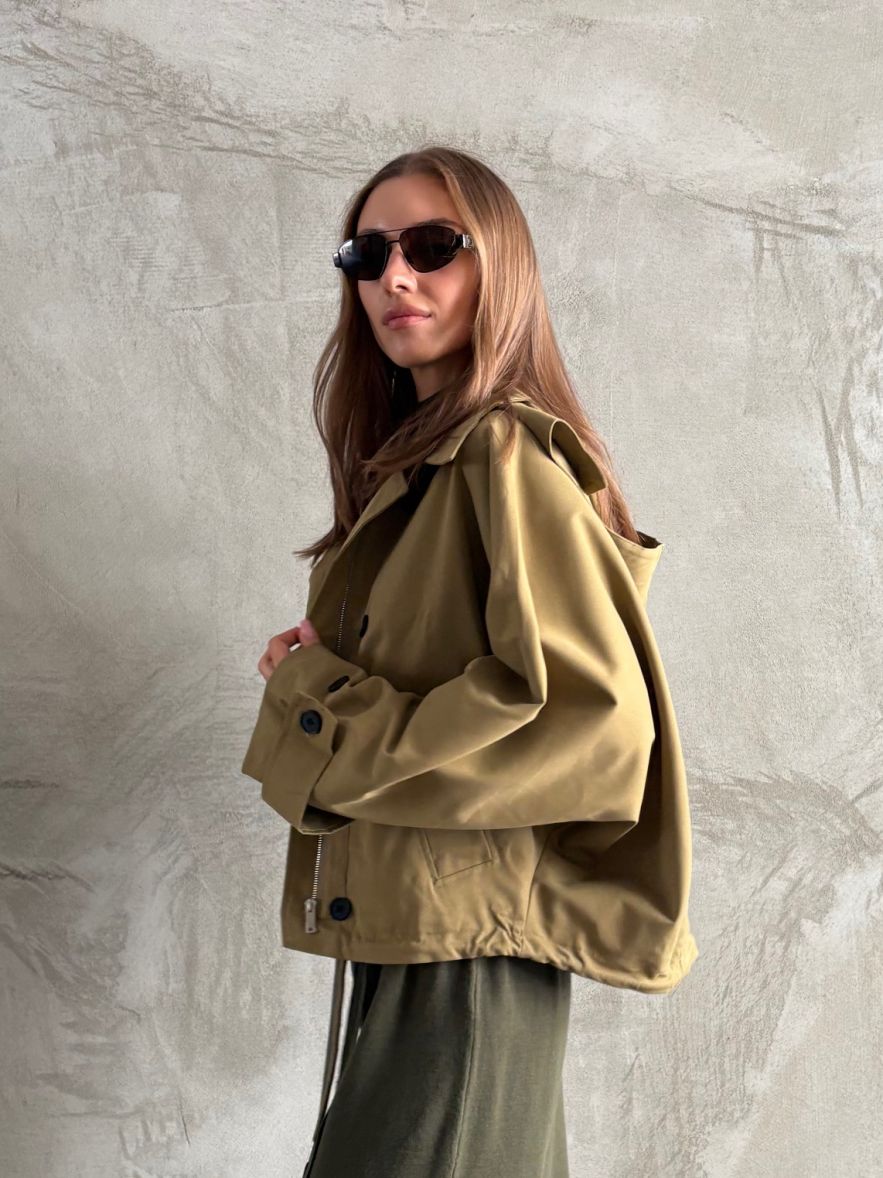 Lekka bawełniana zielonkawa khaki Kurtka oversize z kapturem 