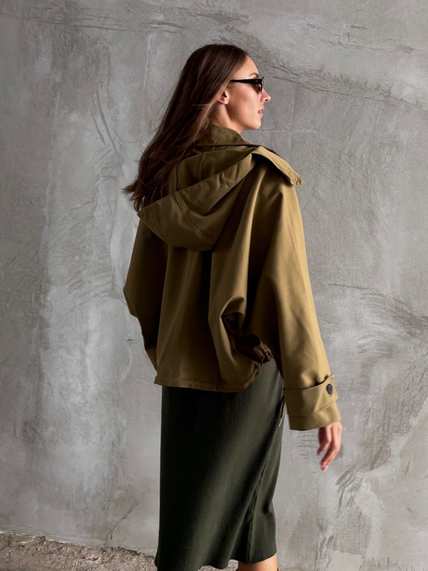 Lekka bawełniana zielonkawa khaki Kurtka oversize z kapturem 