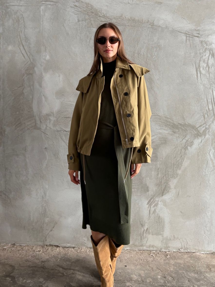 Lekka bawełniana zielonkawa khaki Kurtka oversize z kapturem 