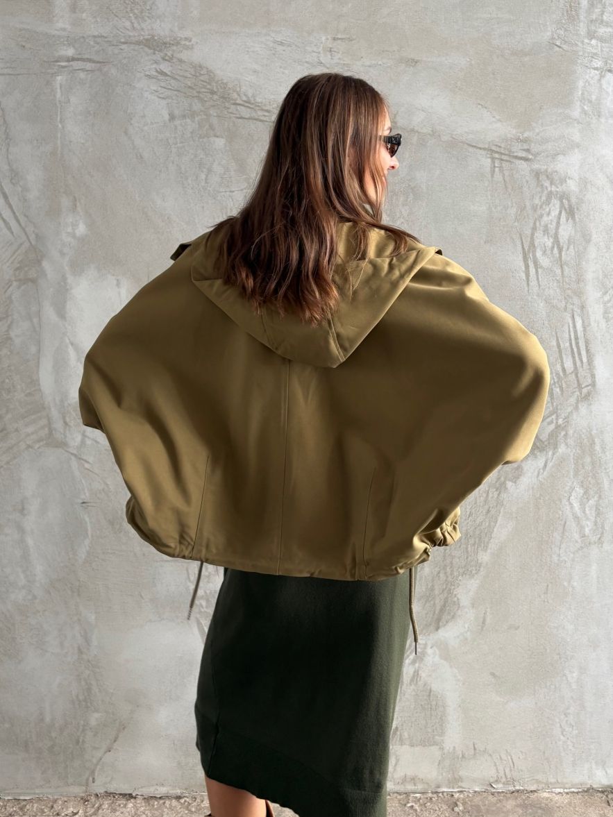 Lekka bawełniana zielonkawa khaki Kurtka oversize z kapturem 