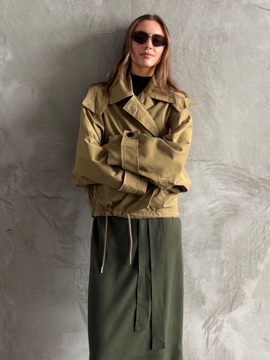 Lekka bawełniana zielonkawa khaki Kurtka oversize z kapturem 