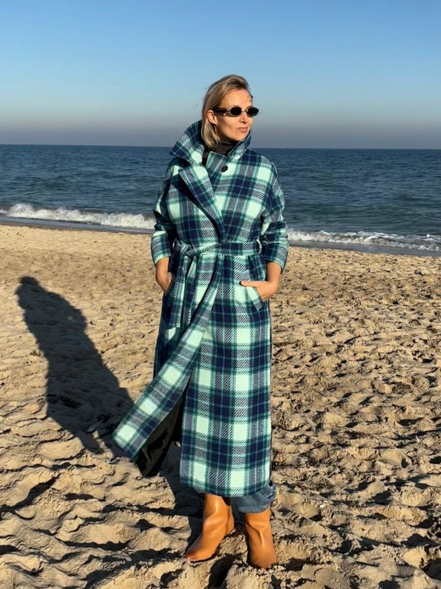 Płaszcz Wełniany Kind of Magic granatowa krata