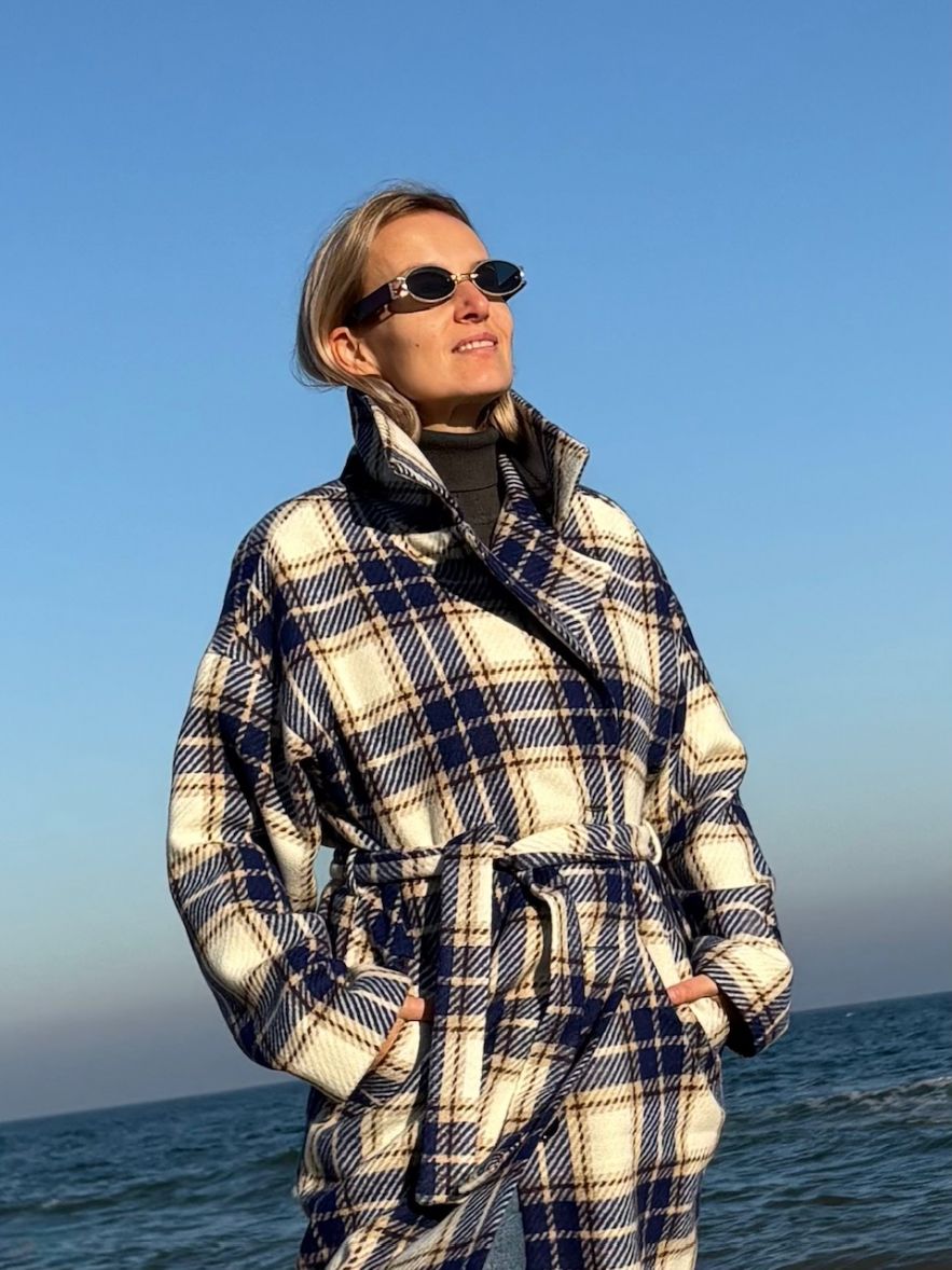 Płaszcz Wełniany Kind of Magic niebieska krata