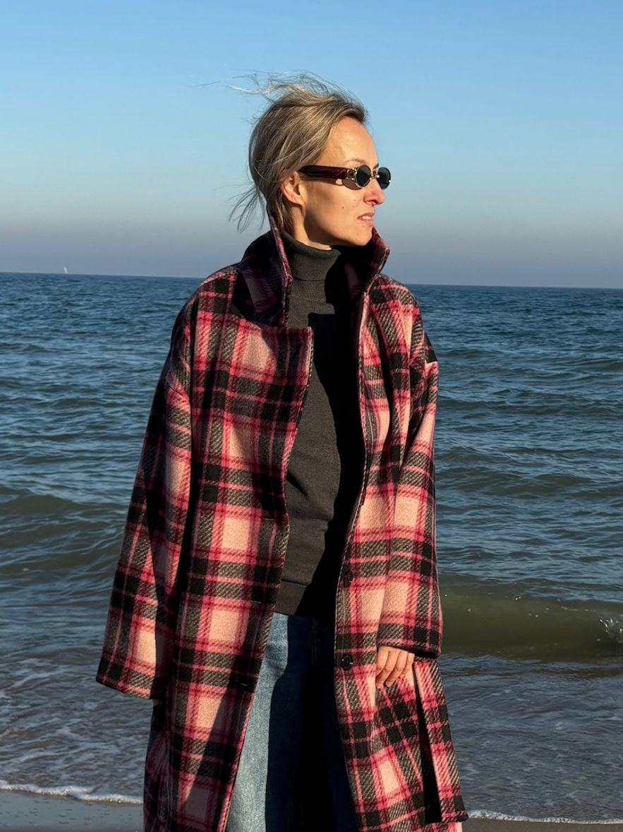 Płaszcz Wełniany Kind of Magic różowa krata