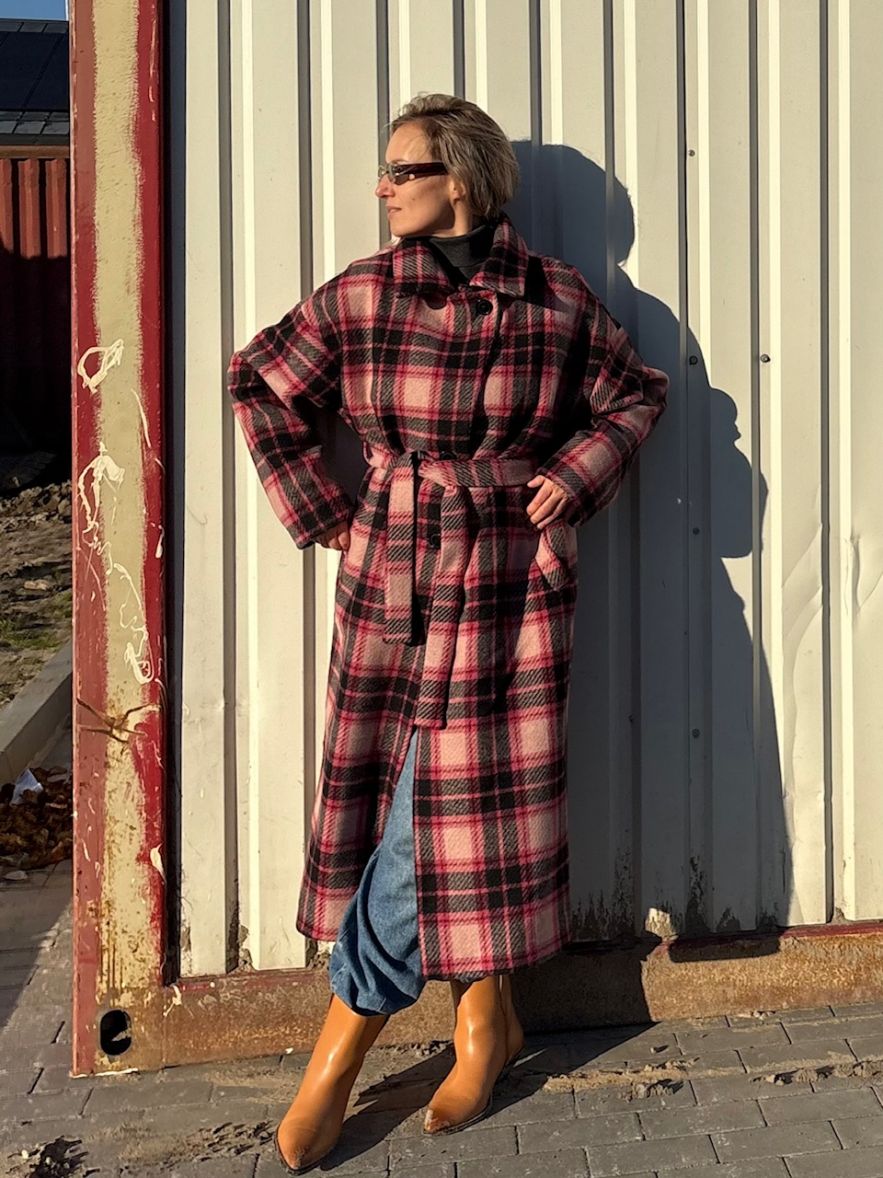 Płaszcz Wełniany Kind of Magic różowa krata