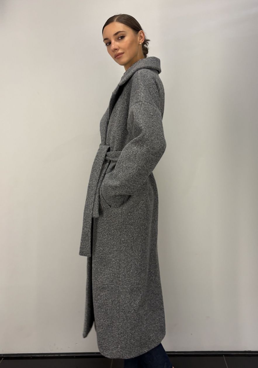 Płaszcz szary zimowy maxi a la karakuł oversize Kind of Magic