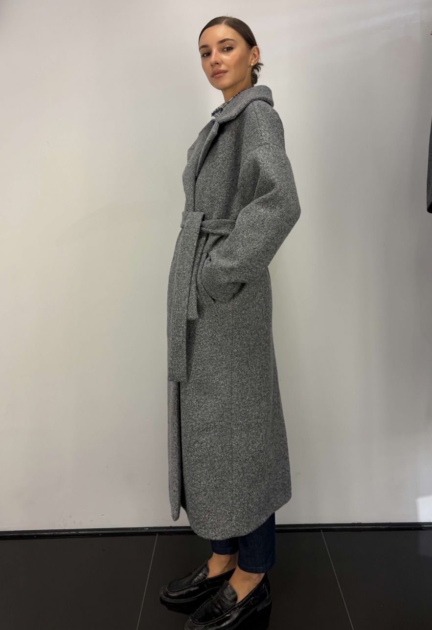 Płaszcz szary zimowy maxi a la karakuł oversize Kind of Magic