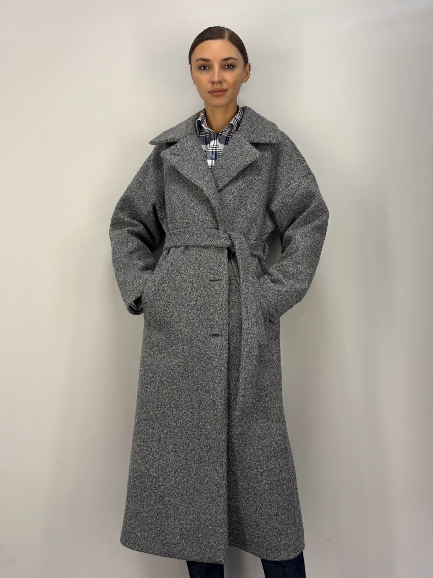 Płaszcz szary zimowy maxi a la karakuł oversize Kind of Magic