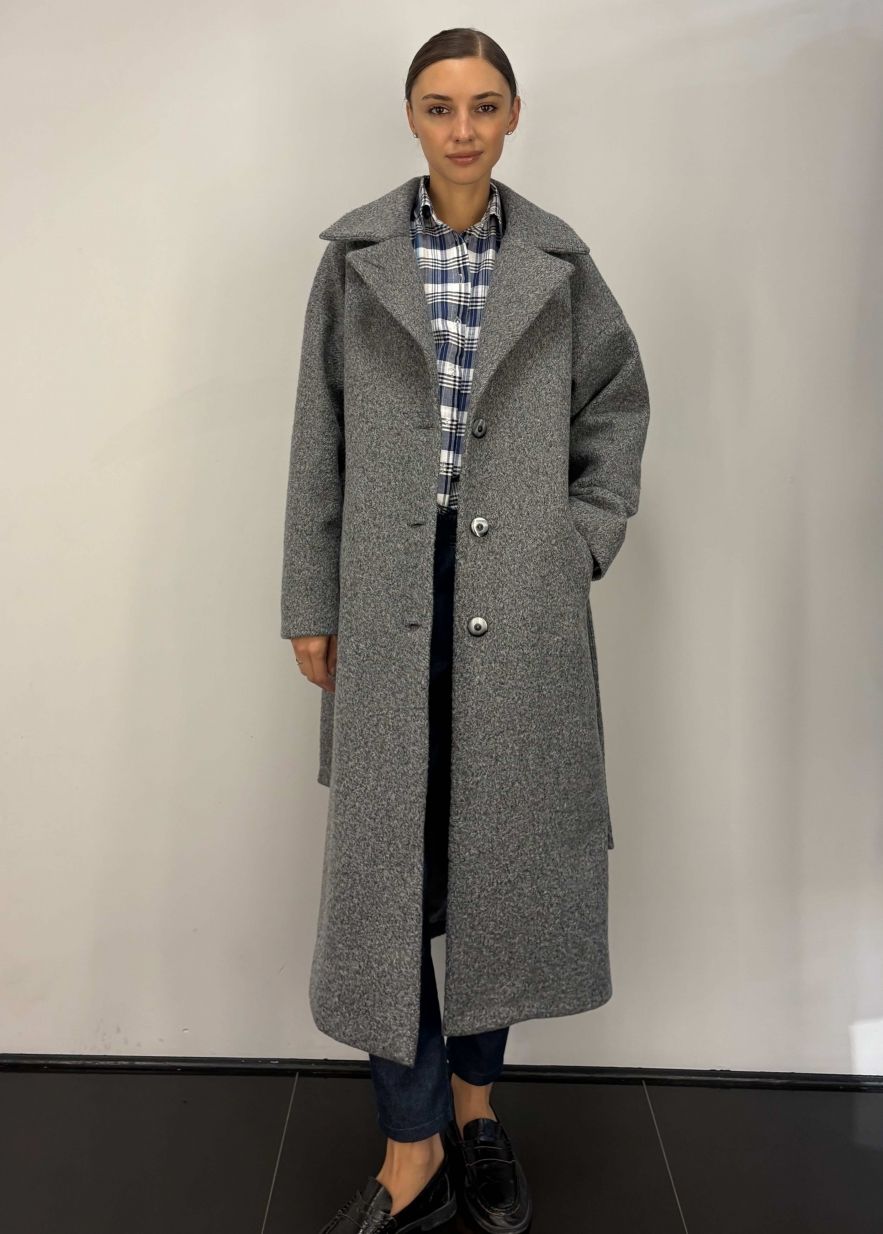 Płaszcz szary zimowy maxi a la karakuł oversize Kind of Magic