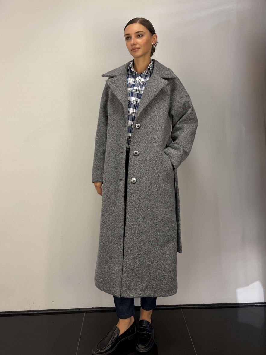 Płaszcz szary zimowy maxi a la karakuł oversize Kind of Magic