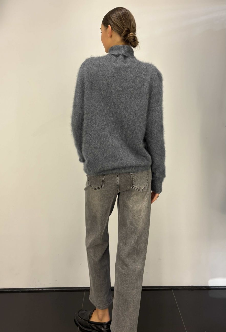 Szary sweter premium z golfem wyjątkowo miękki niegryzący szlachetny skład 100% kaszmir 