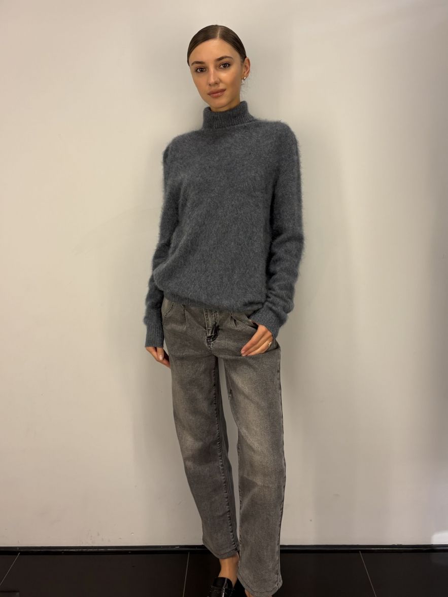 Szary sweter premium z golfem wyjątkowo miękki niegryzący szlachetny skład 100% kaszmir 