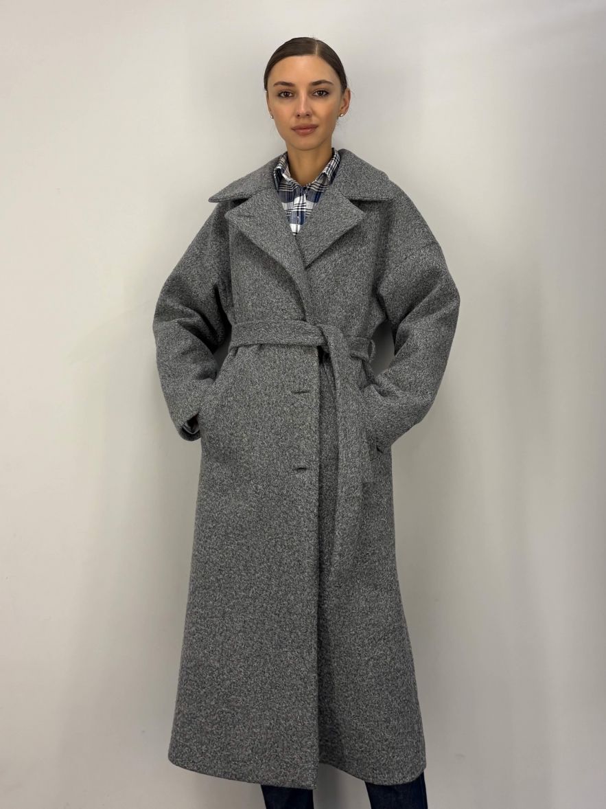 Płaszcz szary zimowy maxi a la karakuł oversize Kind of Magic
