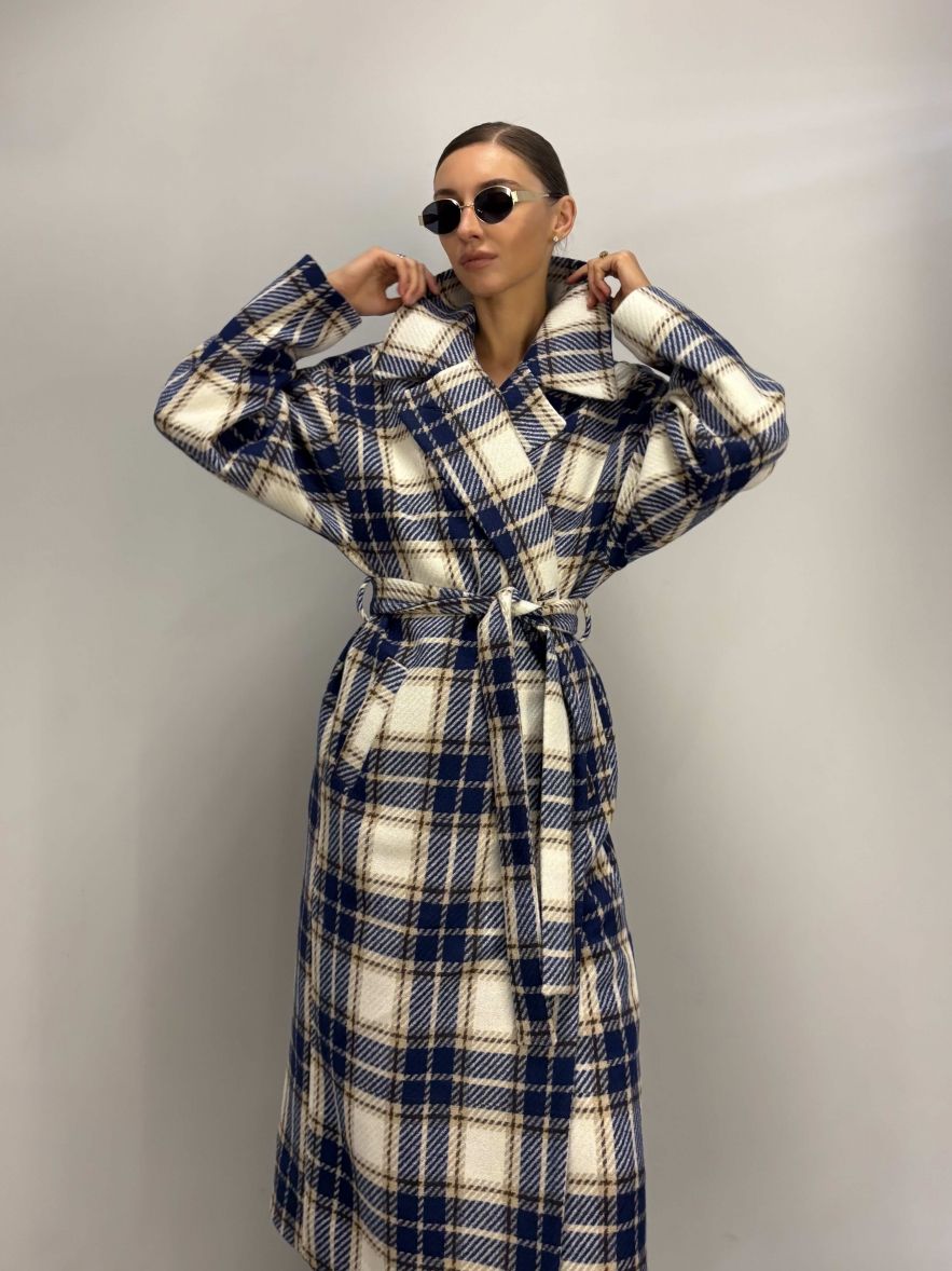 Płaszcz Wełniany Kind of Magic granatowo beżowa krata