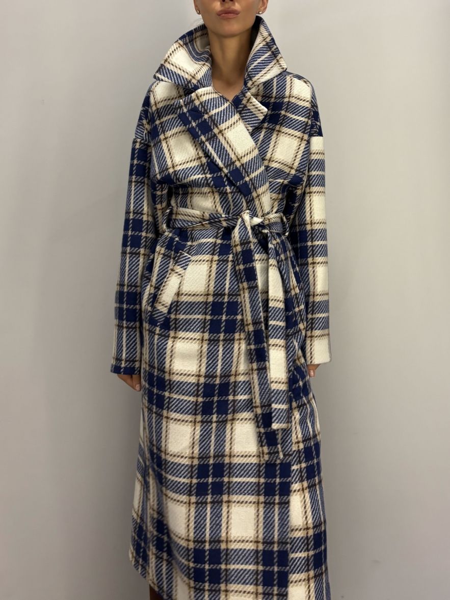 Płaszcz Wełniany Kind of Magic granatowo beżowa krata