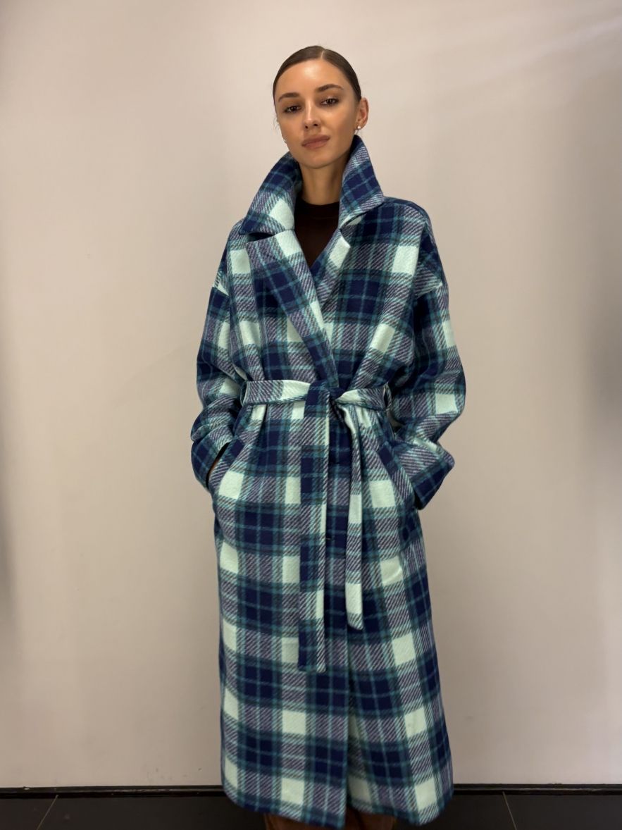 Płaszcz Wełniany Kind of Magic turkusowo-granatowa krata