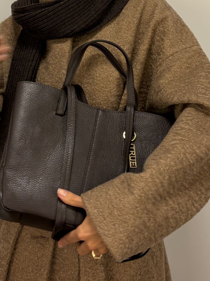 Torebka skórzana brązowo czekoladowa z podwójnymi uszami 100% skóra naturalna