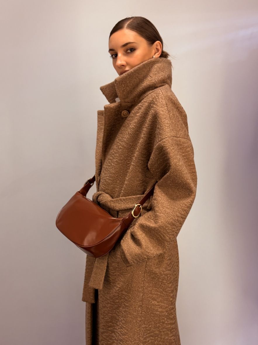 Skórzana brązowo koniakowa torebka gładka skóra 100% skóra naturalna