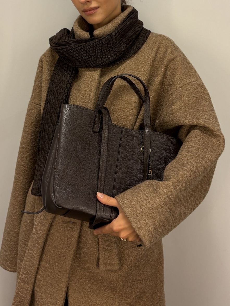 Torebka skórzana brązowo czekoladowa z podwójnymi uszami 100% skóra naturalna