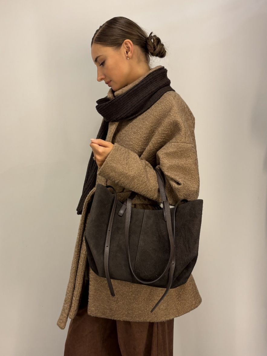 Torebka zamszowa brązowa z podwójnymi uszami 100% skóra naturalna