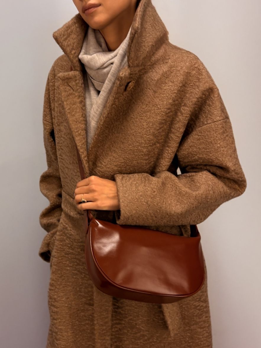 Skórzana brązowo koniakowa torebka gładka skóra 100% skóra naturalna