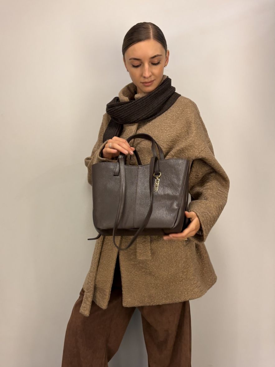 Torebka skórzana brązowo czekoladowa z podwójnymi uszami 100% skóra naturalna