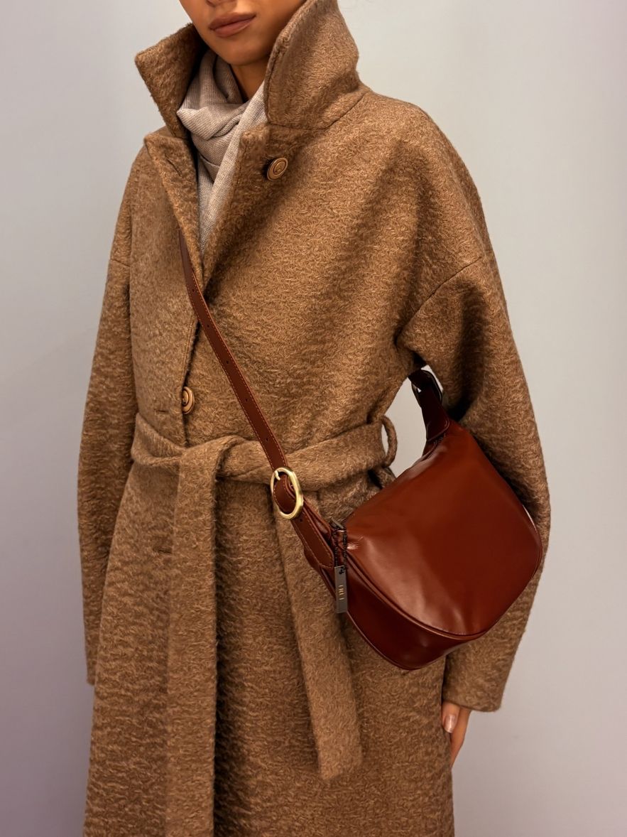 Skórzana brązowo koniakowa torebka gładka skóra 100% skóra naturalna