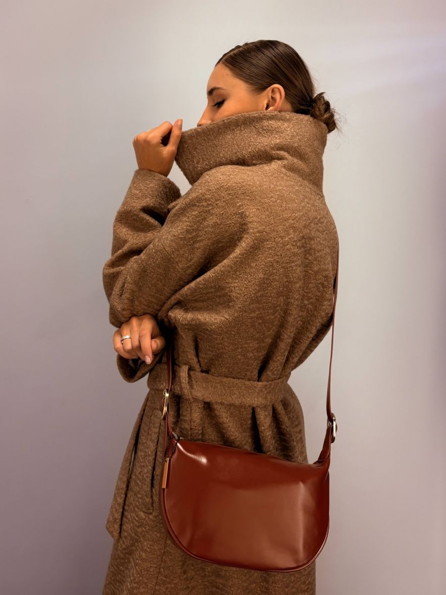 Skórzana brązowo koniakowa torebka gładka skóra 100% skóra naturalna