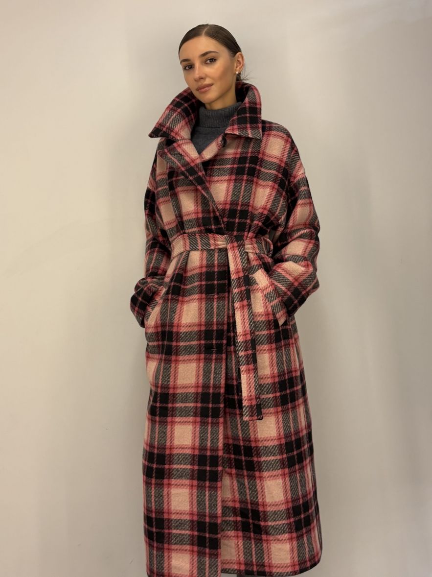Płaszcz Wełniany Kind of Magic różowo czarno czerwona krata